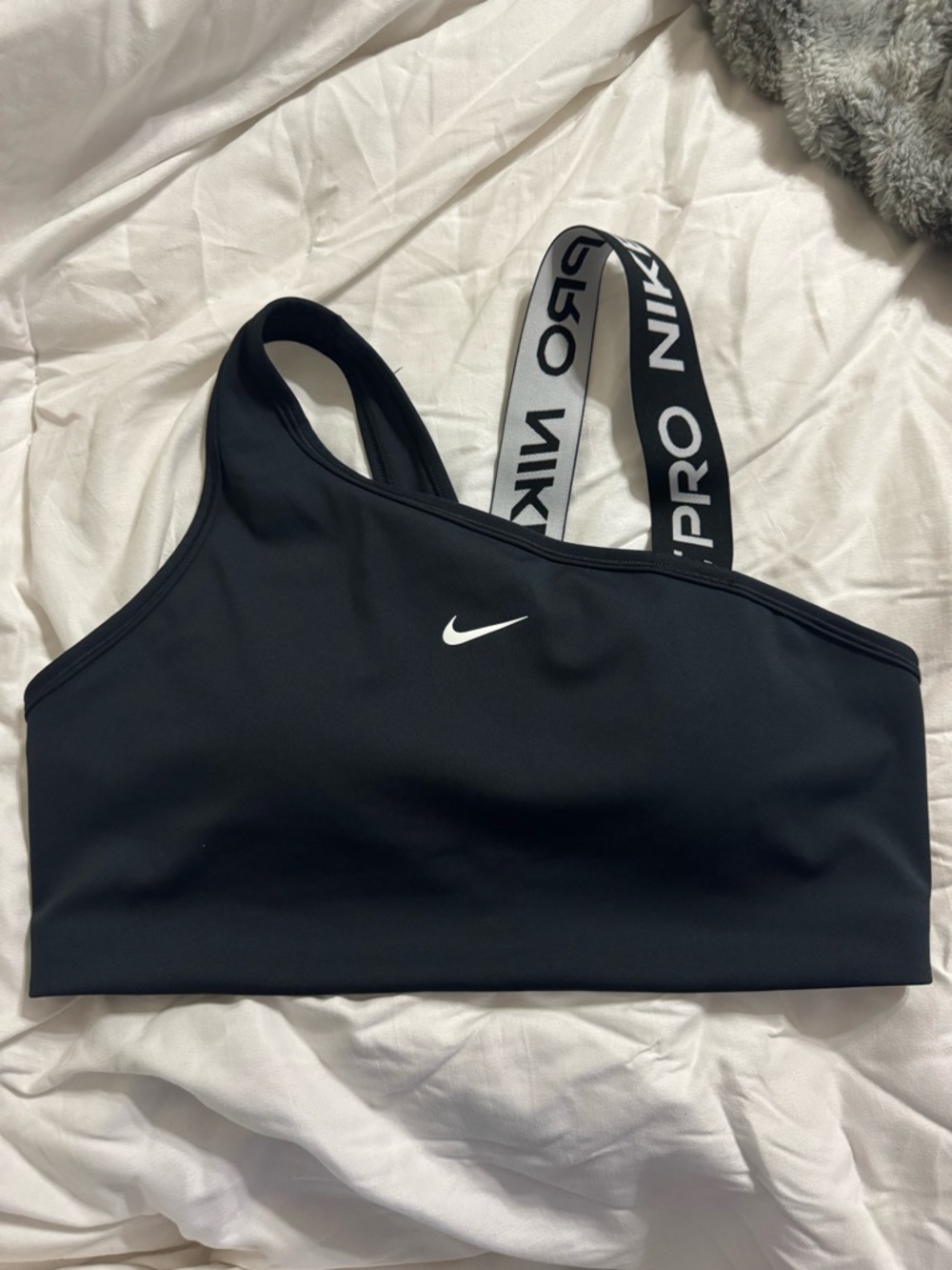 Nike Black Asymmetrical One-Shoulder Sports Bra with Branded Strap